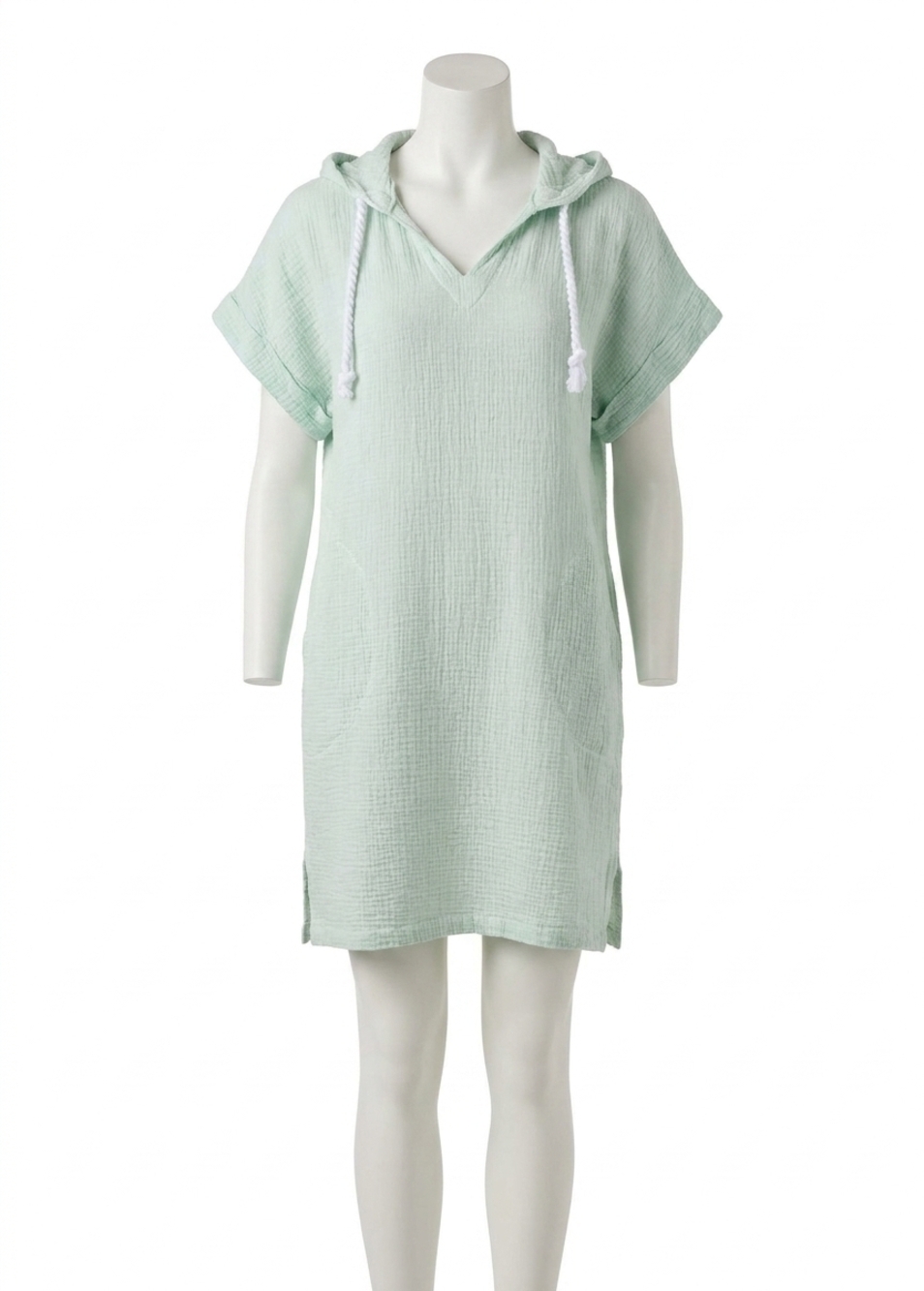 NEW TRIBAL beach cover up hooded dress in seafoam green